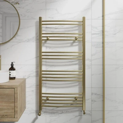 Image of DuraTherm Curved Heated Towel Radiator Brushed Brass 1200 x 600mm