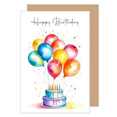 Image of Edition Seidel Premium Birthday Card with Envelope. Greeting Happy for him or her Friend Child Daughter Son Mum Dad Balloons Cake Candles (G3567 SW024)
