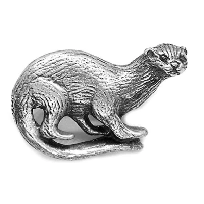 Image of Otter Pin Badge in a Grey Burlap Pouch