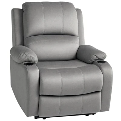 Image of HOMCOM Recliner Chair, Microfibre Reclining Chair with Adjustable Leg Rest, Cup Holders, Armchair for Home Living Room, Grey