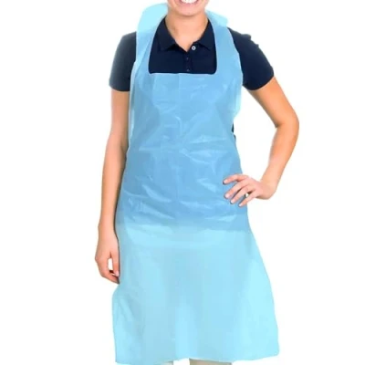 Image of Premium Disposable Aprons for Women &amp; Men (Blue, 200 Pack), 700mm x 1170mm Polyethylene Adults, 16 Microns Flat Packed Bulk (NHS Size and spec)