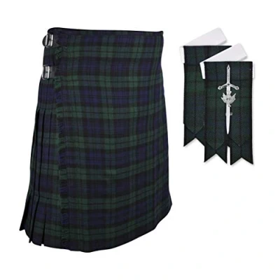 Image of DSS Scottish Black Watch 8 Yard Tartan Kilt of Flashes &amp; PIN 40&quot;