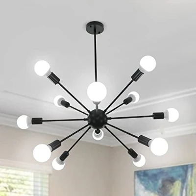 Image of LynPon Sputnik Chandelier Black Industrial Light 12 Lights Vintage Ceiling Fixture Modern Pendant Lighting for Living Room Bedroom
