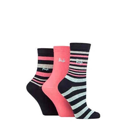Image of Women&#039;s 3 Pair Pringle Patterned Cotton and Recycled Polyester Socks Stripes Navy 4 8