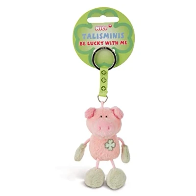 Image of NICI 49382 Talisminis pig 7cm pink green Cuddly animal pendant lanyard, ring &amp; key holder Lucky bag charm with message