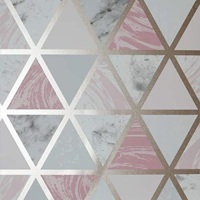 Image of Arthouse Marble Geo Pink Multi Grey Wallpaper for Living Spaces &amp; Feature Walls, 10. 05 m x 0. 53 Roll, 692205