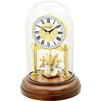 Image of Rhythm Anniversary Mantel Clock Wood Base Glass Dome