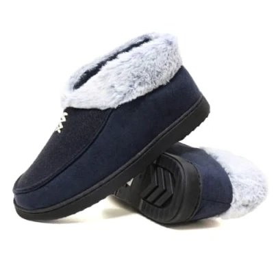 Image of DUNLOP Ladies Slippers Memory Foam Moccasins Comfortable Ankle Boots Indoor Outdoor Slip On shoes (Navy Tip Fur, UK Footwear Size System, Adult, Women, Numeric, Medium, 7)