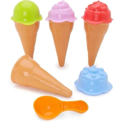 Image of Toyland® 9 Piece Ice Cream Play Set 4 Interchangeable Scream Flavours, Cones &amp; 1 Scoop Garden Beach Toys Pretend Kitchen Food