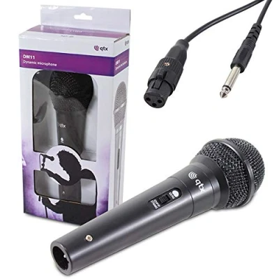 Image of QTX Black Dynamic Cardoid Disco DJ Karaoke Microphone PA Recording Mic