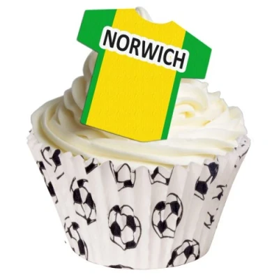 Image of Pack of 24 Edible Wafer Decorations Football Shirts Norwich 201 167
