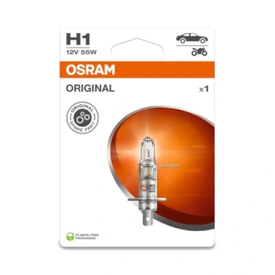 Image of OSRAM ORIGINAL LINE 12V, H1, halogen headlight lamp, Single Blister (1 lamp), white