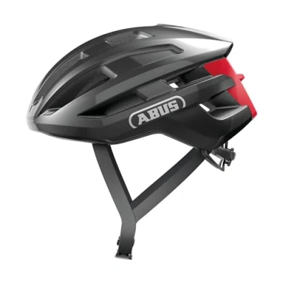 Image of ABUS PowerDome road bike helmet lightweight with clever ventilation system and aerodynamic profile Made in Italy for men women grey, size L