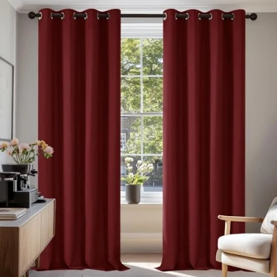Image of Deconovo Blackout Curtains Super Soft Bedroom Thermal Insulated Energy Saving Kids for Door 55 x 114 Inch Dark Red 1 Pair