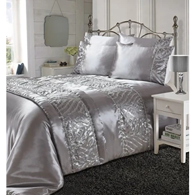 Image of SELECT ED® Luxuries Sequin SHIMMER Polyester Duvet Quilt Cover + Pillow Case Or Matching Bed Runner (Silver, Single)