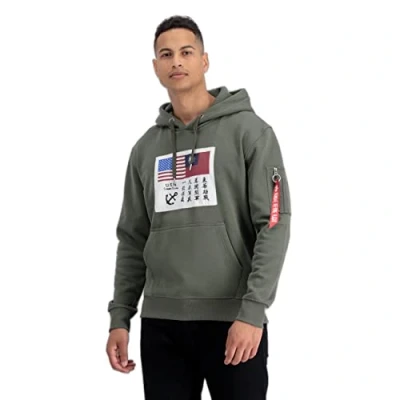 Image of Alpha Industries Men&#039;s USN Blood Chit Hooded Sweat Sweatshirt, Jet Stream White, L