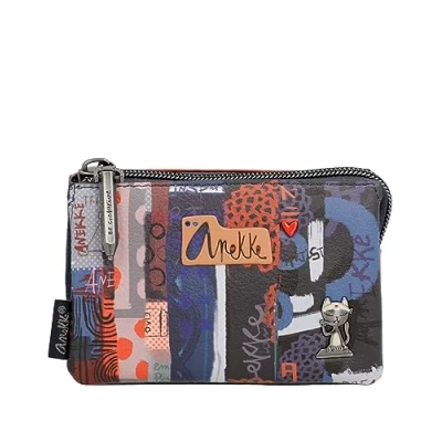 Image of Anekke Women&#039;s Purse Leather with 3 Compartments and Zip Closure Contemporary Accessories Measures 12 x 7 4 cm, multicoloured