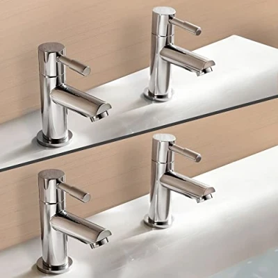 Image of Nes Home Blossom Chrome Round Basin &amp; Bath Hot Cold Tap Sets