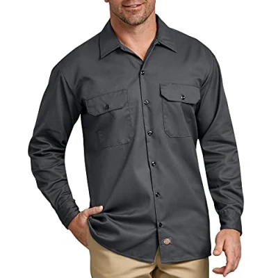 Image of Dickies Men&#039;s Long Sleeve Work Regular Fit Casual Shirt, Charcoal grey, X Large