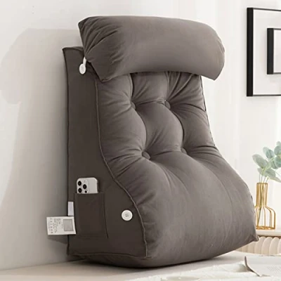 Image of CLEMMO Reading Pillow For Bed,Lumbar Support Cushion,Back Rest Pillow,Backrest Books,Gaming,TV,With Neck Pillow,Perfect Sitting,Reading,or Gaming
