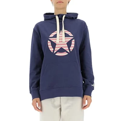 Image of JEEP O102608 A184 J WOMAN HOODED OVERSIZE SWEATSHIRT STAR Striped Print J22W Deep Blue S