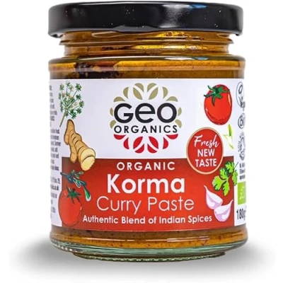 Image of Geo Organics Korma Curry Paste 180g (Pack of 6) Serves 4 Organic Certified &amp; Vegan Friendly Authentic Restaurant Recipe Base Indian Food