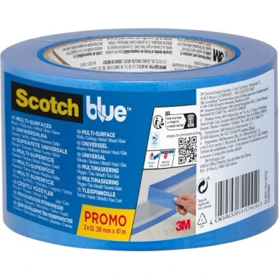 Image of ScotchBlue Multi Surface Masking Tape, 36 mm x 41 m, 2 Rolls/Pack, 70% PEFC, SGSCH PEFC COC 110078