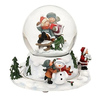 Image of Dekohelden24 501631 Children&#039;s Snow Globe on Sledge with Movable Base Musical Mechanism Melody: Silent rieselt der Dimensions L/W/H: 15 x 14.5 cm Ball Diameter 10 Children