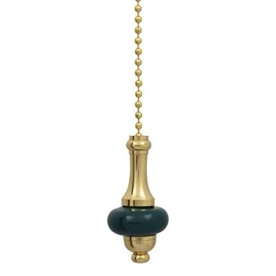 Image of Buy It Better Bathroom Light Pull Chain Polished Brass and Green Ceramic Disc &amp; A18