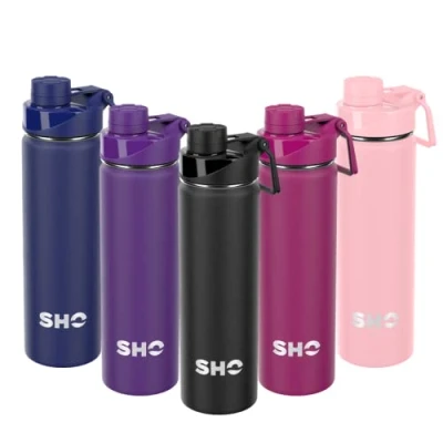 Image of SHO Stainless Steel Sports Water Bottle Leak Proof, BPA Free, No Sweat, Vacuum Insulated Double Walled Metal Flask 12 Hours Hot 24 Cold (660ml Jet Black)