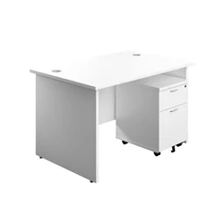 Image of Office Hippo Panel Desk with 2 Mobile Storage Including Filing Drawer, A4, Foolscap, Engineered Wood, White, 120 x 80 cm
