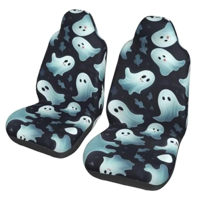 Image of SGZLZBWK Cute White Ghost Halloween Pattern Print Car Seat Covers,Universal Auto Front Seats Protector Fits For Suv Sedan Truck,2 Pcs