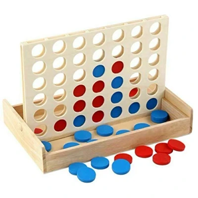Image of 4 in a Row Traditional Wooden Edu Board Game Classic Four Line Connect Find