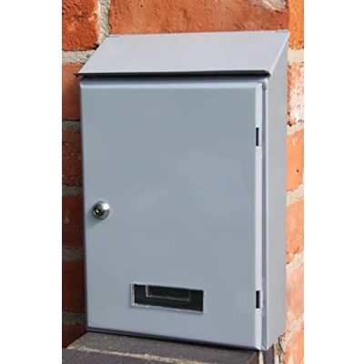 Image of Galvanised Steel Wall Mounted Post Box Letter Painted a Grey Colour