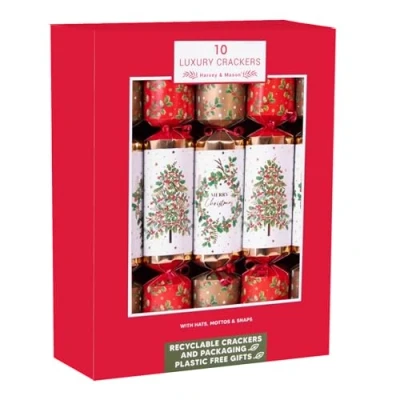 Image of Widdle Gifts Large Christmas Crackers Family 10 Pack 36cm Holly Tree and Wreath 5741