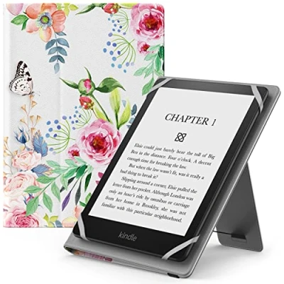 Image of MoKo Universal Case for 6&quot;,6.8&quot;,7&quot; Kindle eReaders Kindle/Kobo/Voyaga/Lenovo/Sony E Book Reader, Lightweight PU Leather Folio Shell Cover Case, with Hand Strap/Kickstand, Flowers