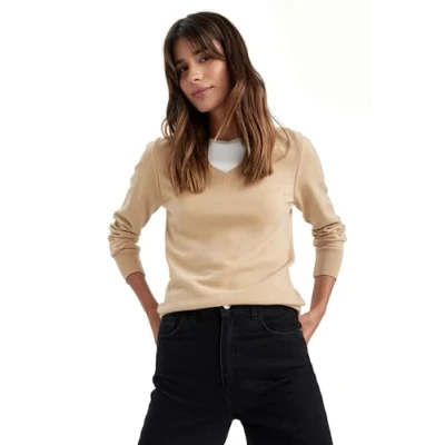Image of DeFacto Women&#039;s F7088az Blouse, Beige, XXL