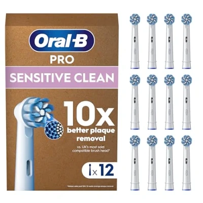 Image of Oral B Pro Sensitive Clean Electric Toothbrush Head, X Shaped &amp; Extra Soft Bristles for Gentle Brushing Plaque Removal, Pack of 1 (12 Count) Heads, Suitable Mailbox, White