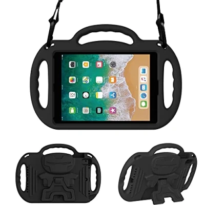 Image of Surom Kids Case for iPad 9.7 2018/2017 Light Weight Shockproof Handle Stand Cover with Shoulder Strap Lanyard / Air/iPad Air 2 Black