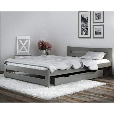 Image of Humza Amani Wooden Xiamen Bed, Slatted Bed Frame, Guest Bedroom Furniture, Grey, White (Grey, Small Double)