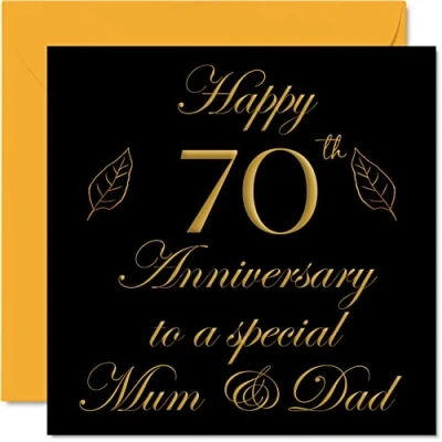 Image of Special Platinum Anniversary Card for Dad Mum Parents &amp; Happy 70th Wedding Cards from Son Daughter Family, 145mm x Greeting Seventieth Anniversaries
