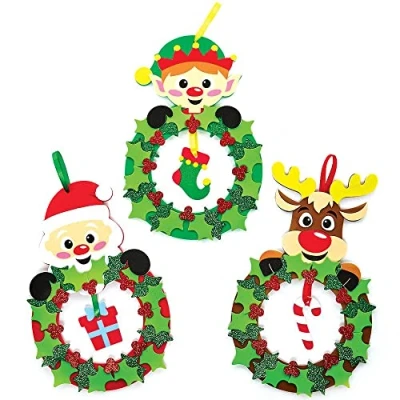 Image of Baker Ross FX214 Christmas Holly and Berry Wreath Kits Pack of 3, Decoration Kids Crafts Kits, Foam