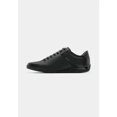 Image of BOSS Mens Saturn Lowp Leather Trainers with Odour Control Lining Size 7 Black