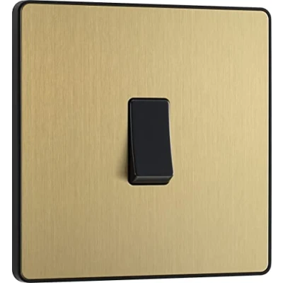 Image of BG Electrical Single Wall Light Switch, 2 Way, Screwless Front Plate, Round Edges, Evolve, Satin Brass, 20A, 16AX, PCDSB12B