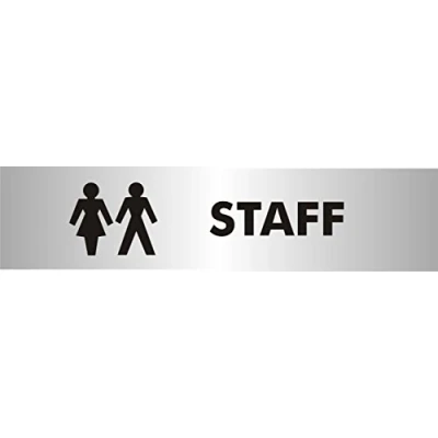 Image of Seco Staff with Pictogram Sign, 190mm x 45mm 2mm Brushed Aluminium Effect Acrylic