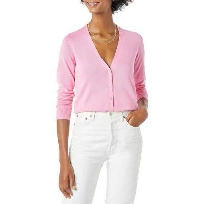 Image of Amazon Essentials Women&#039;s Lightweight V Neck Cardigan Jumper (Available in Plus Size), Pink, XS