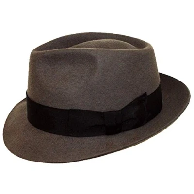 Image of DH Gents 100% Wool Hand Made Grey Manhattan Felt Fedora Trilby Hat with Wide Band (Large)