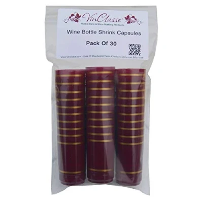 Image of VinClasse Wine Bottle Shrink Capsules/Caps Pack of 30 Red with Gold Band