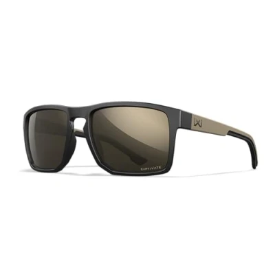 Image of Wiley X WX Founder Sunglasses Safety Glasses for Men Shatterproof UV Eye Protection Combat, Shooting Captivate Tungsten Mirror Lenses Matte Black &amp; Tan Frames