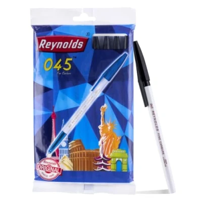 Image of Reynolds 045 BALL PEN SET 10 BLACK PENS WITH COMFORTABLE GRIP FOR WRITING STUDENTS &amp; OFFICE STATIONERY 0.7 mm TIP SIZE